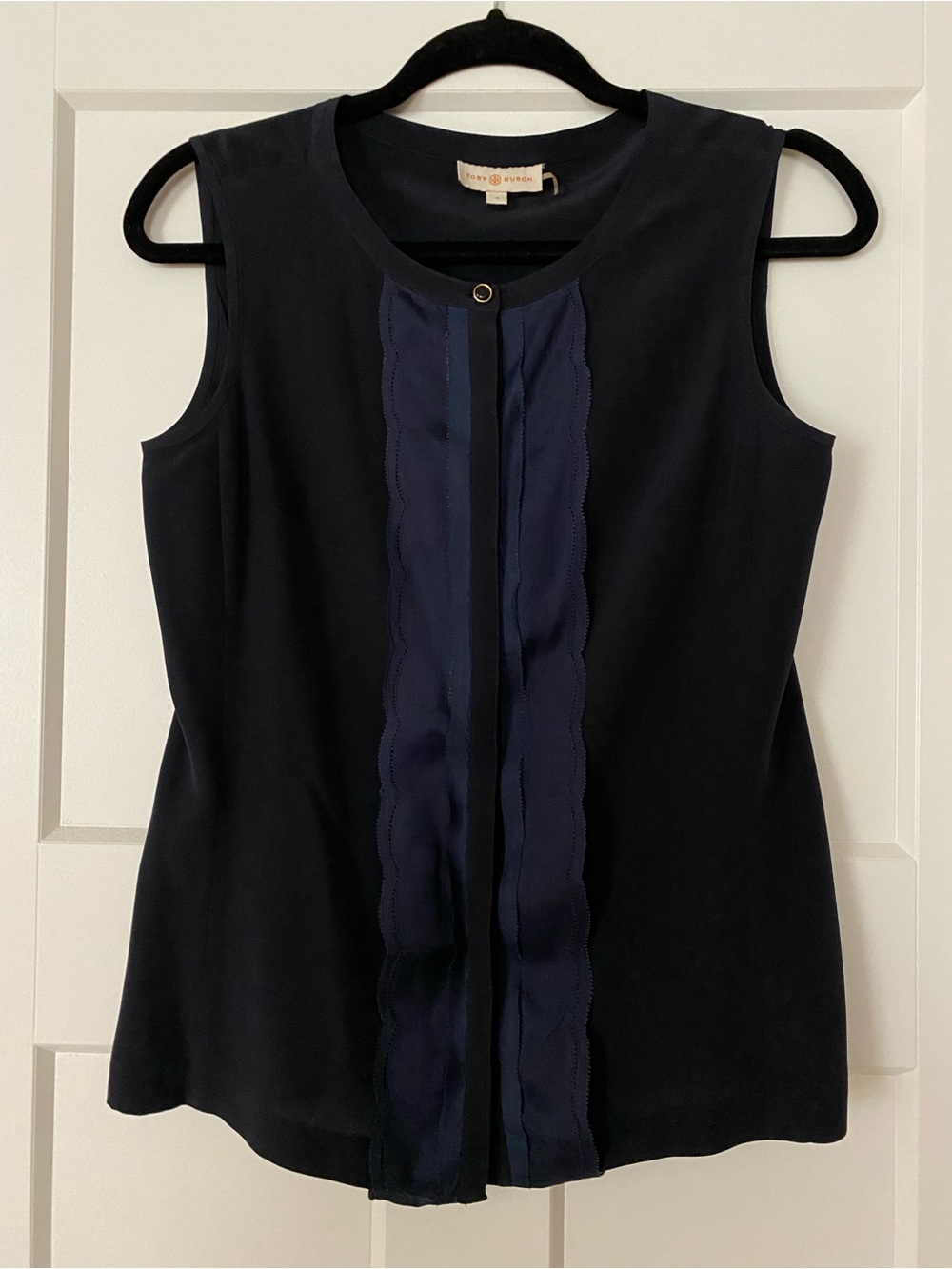 Tory Burch Navy Sleeveless Scallop-Trim Camisole